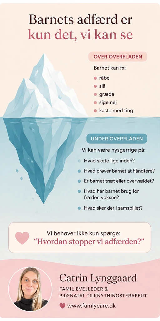 Infografik om barnets synlige adfærd og det der kan ligge bag barnets reaktioner