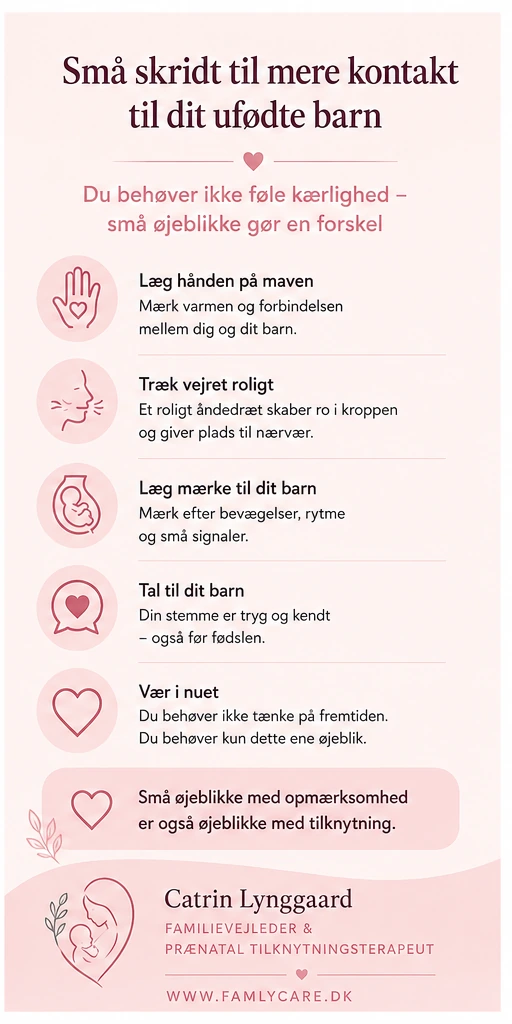Infografik med små skridt til mere kontakt til dit ufødte barn efter fertilitetsbehandling