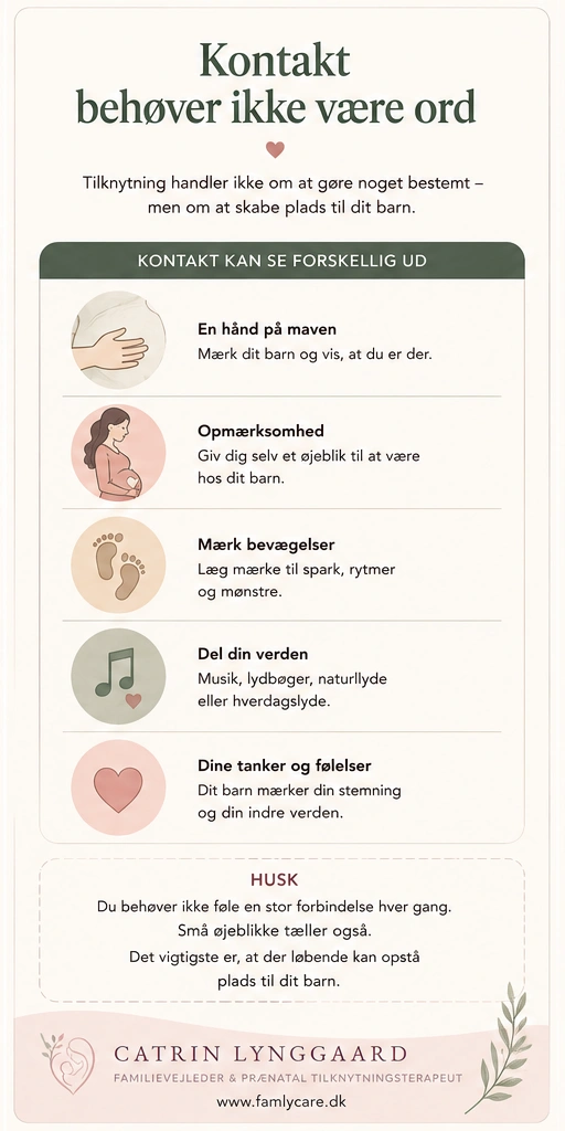 Infografik om at kontakt til baby i maven også kan være berøring, opmærksomhed og stilhed