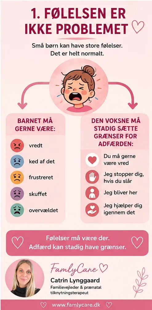 Infografik trin 1: Følelsen er ikke problemet – barnets følelse må være der, selvom adfærden har grænser
