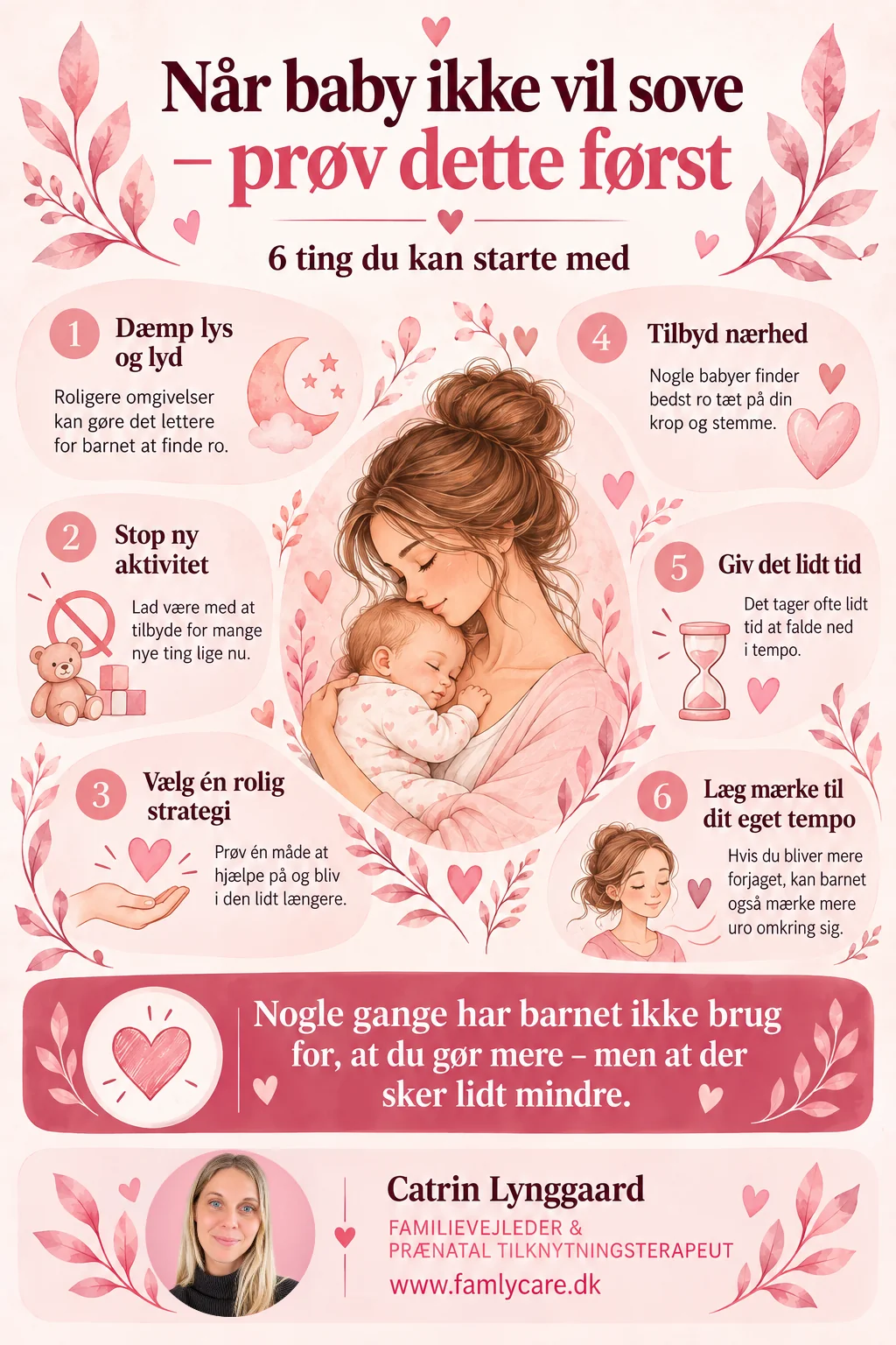 Når baby ikke vil sove – infografik med 6 ting du kan prøve for at skabe mere ro omkring putningen