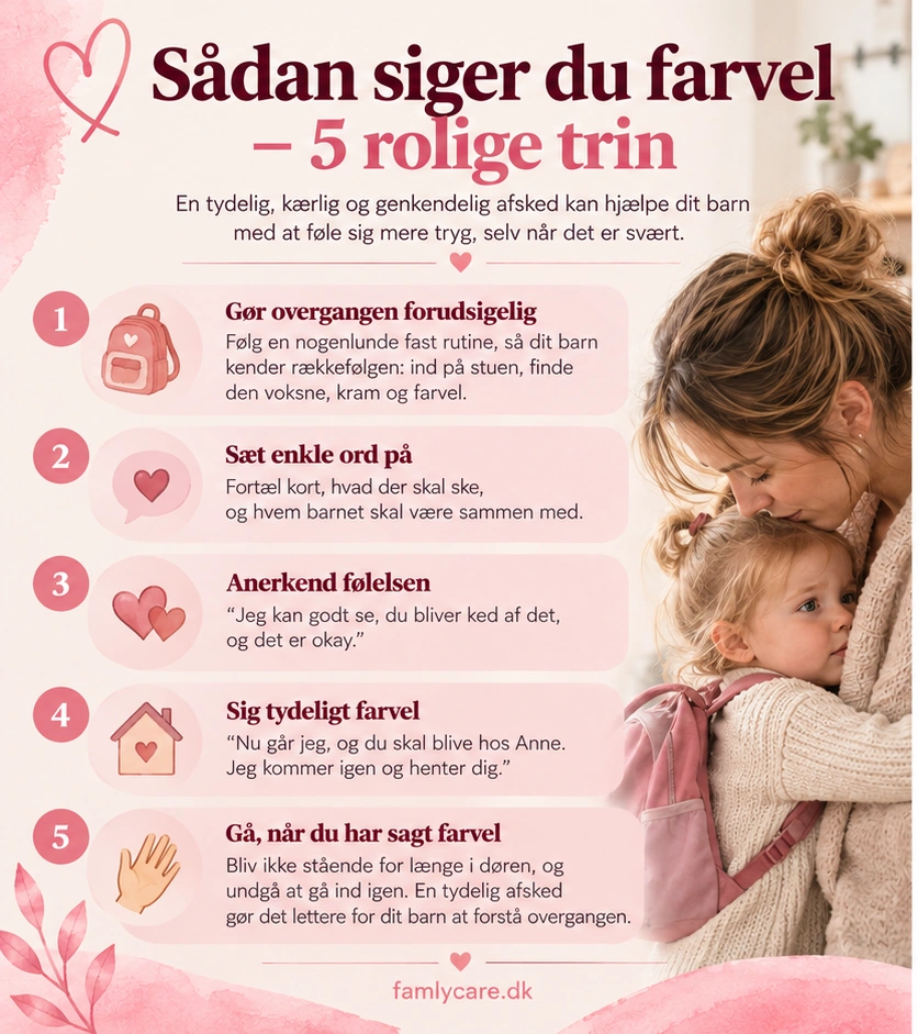 Sådan siger du farvel ved aflevering i vuggestue eller dagpleje – 5 rolige trin